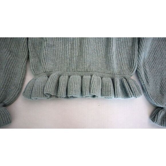 Topshop 23E41TBLE Women's Sz 8-10 Blue Frill Knitted Pullover Sweater - Picture 3 of 10